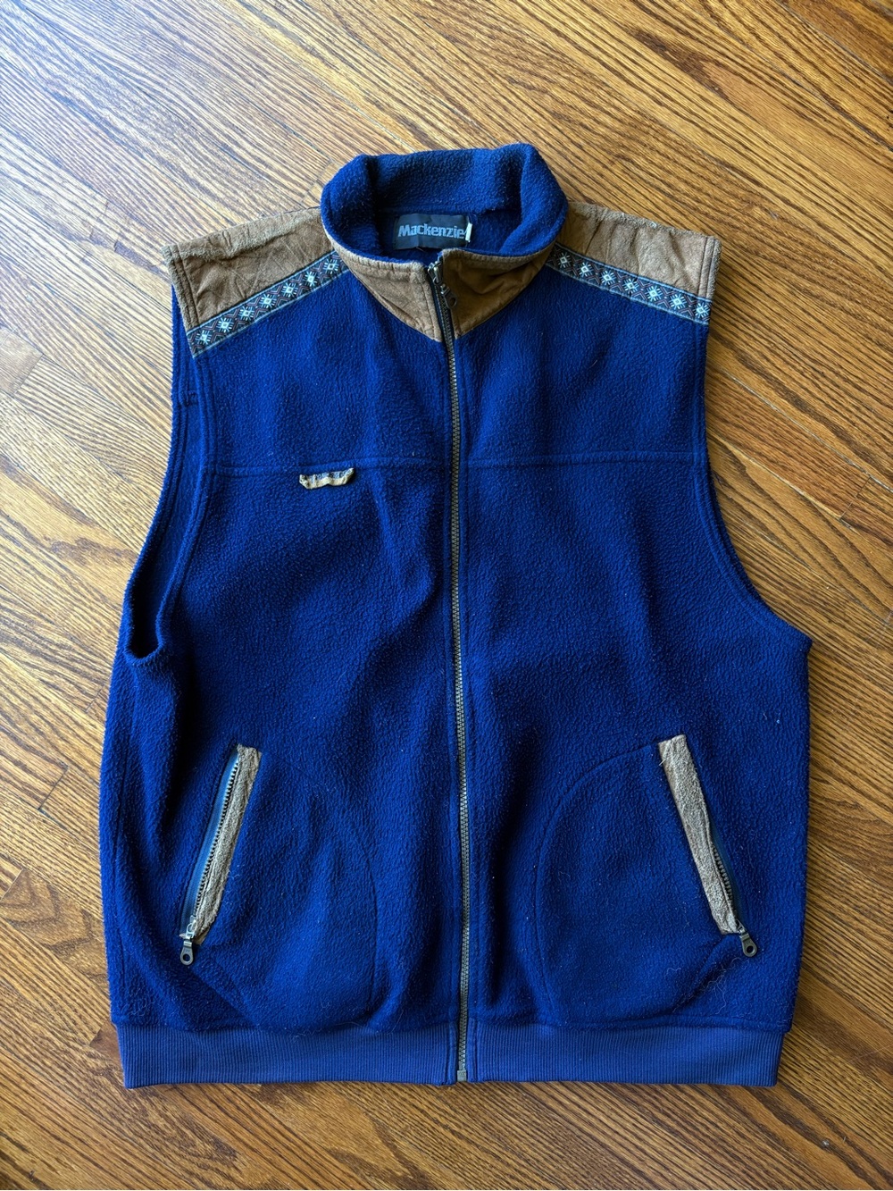 kenzie Navy Fleece Vest with Brown Accents